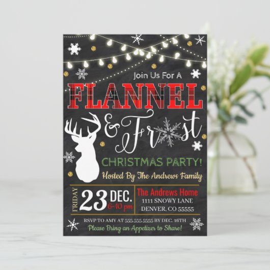 Flanel en Frost vakantie uitnodiging (Staand voorkant)