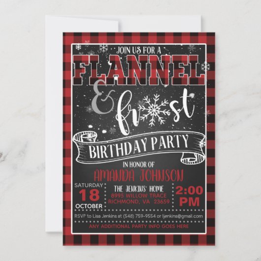 Flanel en Frost verjaardagsfeest uitnodiging - BR (Voorkant)