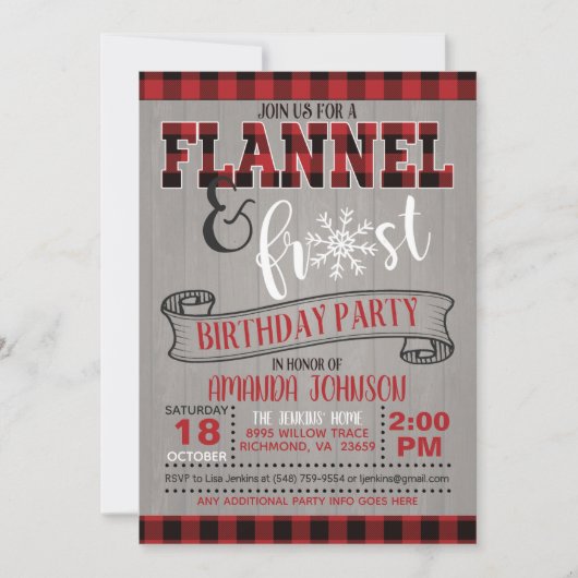 Flanel en Frost verjaardagsfeest uitnodiging - GR (Voorkant)