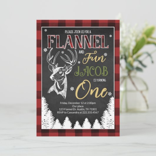 Flanel en plezier eerste verjaardag kaart (Staand voorkant)