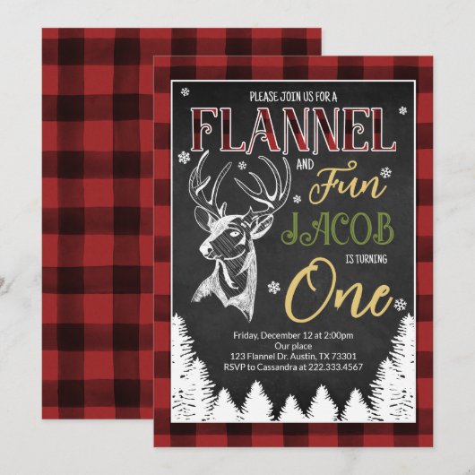 Flanel en plezier eerste verjaardag kaart (Voorkant / Achterkant)