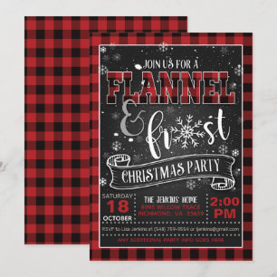 Flanel en vorst kerstfeest uitnodiging rood