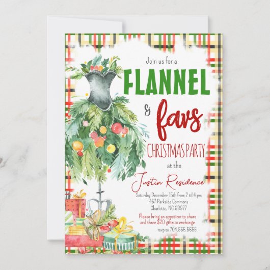 Flanel & Favoriete Dingen Kerstuitnodiging Kaart (Voorkant)