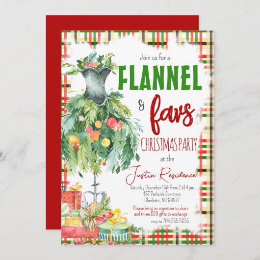 Flanel & Favoriete Dingen Kerstuitnodiging Kaart (Voorkant / Achterkant)