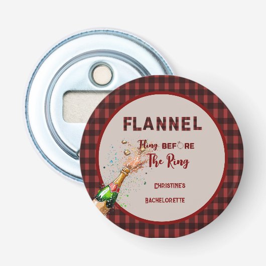 Flanel feest voor de ring   rode geruite vrijgezel button flesopener (Voorkant)