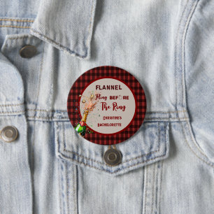 Flanel feest voor de ring   rode geruite vrijgezel ronde button 7,6 cm