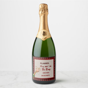 Flanel feest voor de ring rode geruite vrijgezel sparkling wijnetiket