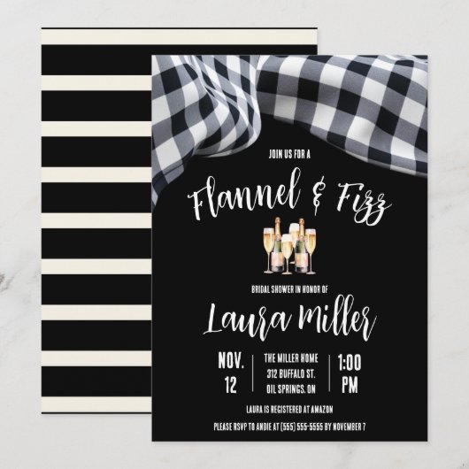 Flanel & Fizz, Plaid, Champagne Vrijgezellenfeest Kaart (Voorkant / Achterkant)