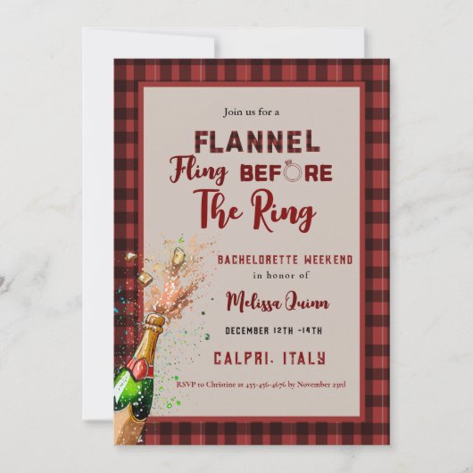 Flanel & fizz winter rood & zwart bachelorette kaart (Voorkant)