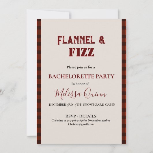 Flanel & fizz winter vrijgezellenweekend party kaart (Voorkant)
