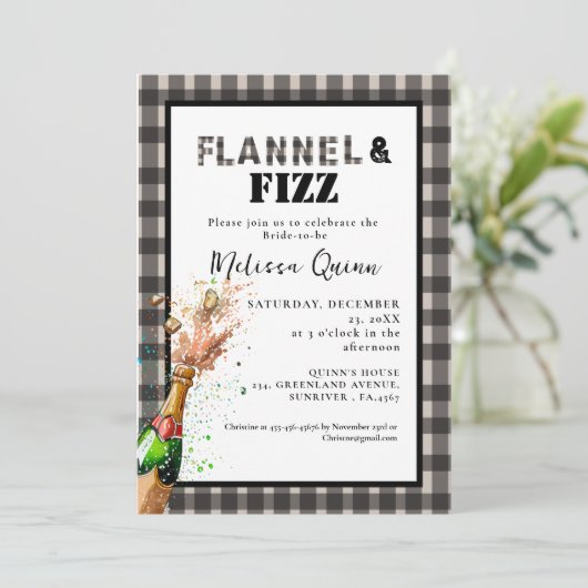 Flanel & fizz winter Zwart & Wit vrijgezellenfeest Kaart (Staand voorkant)