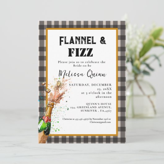 Flanel & fizz winter Zwart & Wit vrijgezellenfeest Kaart (Staand voorkant)