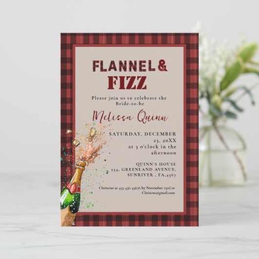 Flanel & fizz winterrood & zwart vrijgezellenfeest kaart (Staand voorkant)