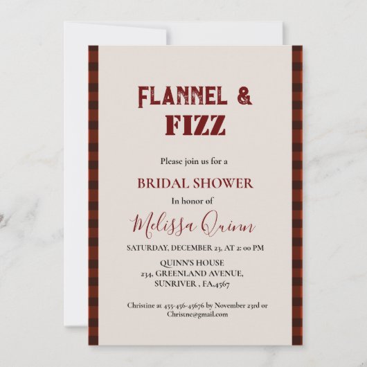 Flanel & fizz winterrood & zwart vrijgezellenfeest kaart (Voorkant)