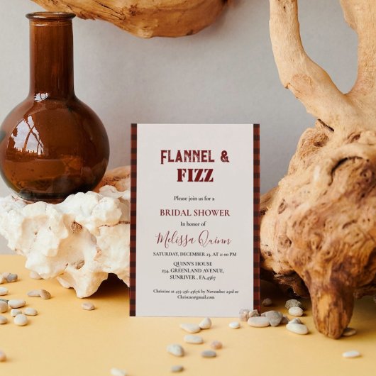 Flanel & fizz winterrood & zwart vrijgezellenfeest kaart