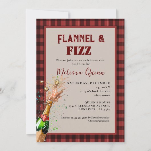 Flanel & fizz winterrood & zwart vrijgezellenfeest kaart (Voorkant)