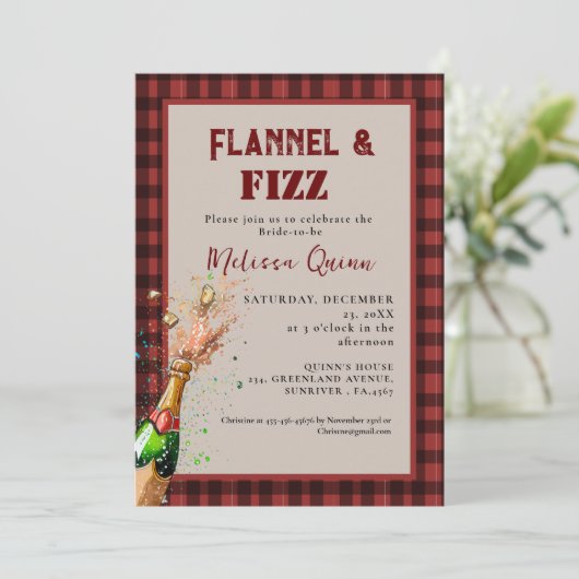 Flanel & fizz winterrood & zwart vrijgezellenfeest kaart (Staand voorkant)