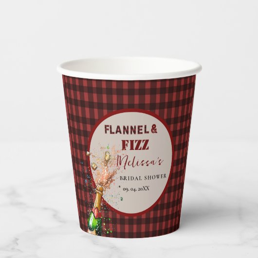 Flanel & fizz winterrood & zwart vrijgezellenfeest papieren bekers (Achterkant)