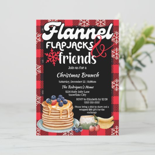Flanel Flapjacks en Vrienden Kerstbrunch Kaart (Staand voorkant)