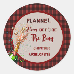 Flanel Fling voor ring rode plaid bachelorette Ronde Sticker