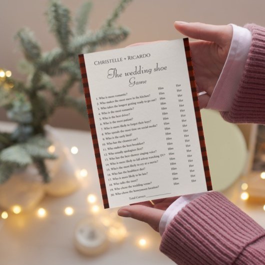 Flanel & friz bruiloft schoen spel vrijgezellenspe aankondiging