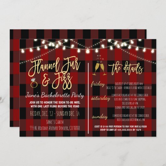 Flanel Fur en Fizz Party Uitnodiging (Voorkant / Achterkant)