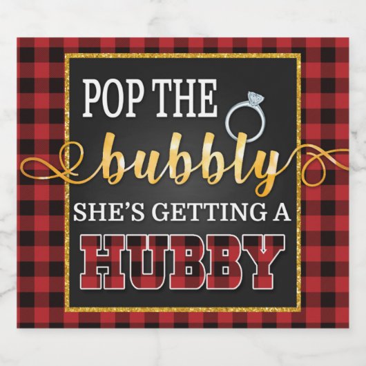 Flanel Pop de Bubble Ze krijgt een Hubby Sparkling Wijnetiket (Enkel label)