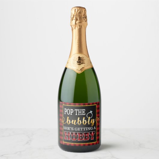 Flanel Pop de Bubble Ze krijgt een Hubby Sparkling Wijnetiket (Voorkant)