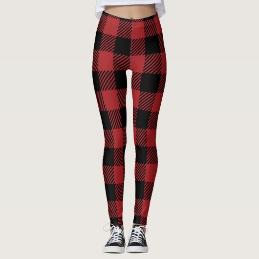 Flanel Vrouwen leggings in Rood en Zwart (Voorkant)