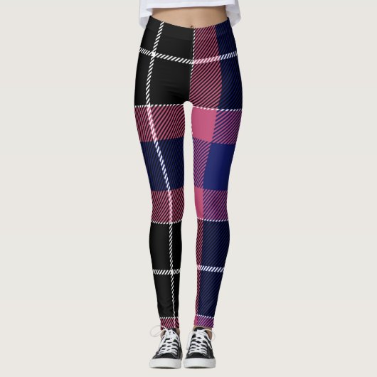 Flanel Vrouwen leggings in roze blauw zwart (Voorkant)