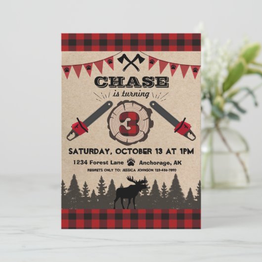 Flanel Wood Stump Forest Wilderness Verjaardag Kaart (Staand voorkant)