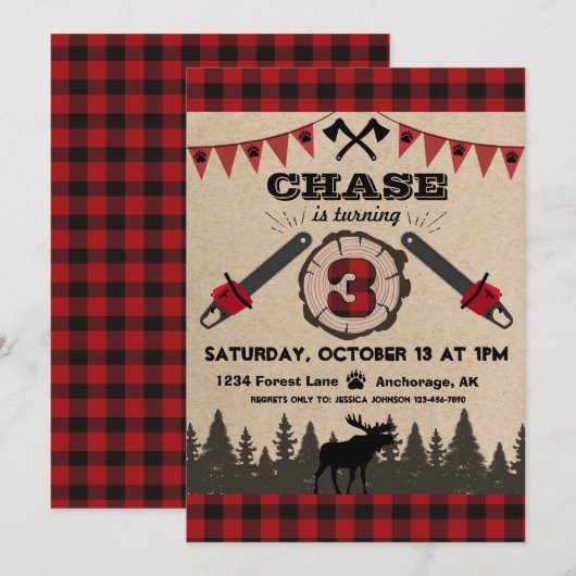 Flanel Wood Stump Forest Wilderness Verjaardag Kaart (Voorkant / Achterkant)