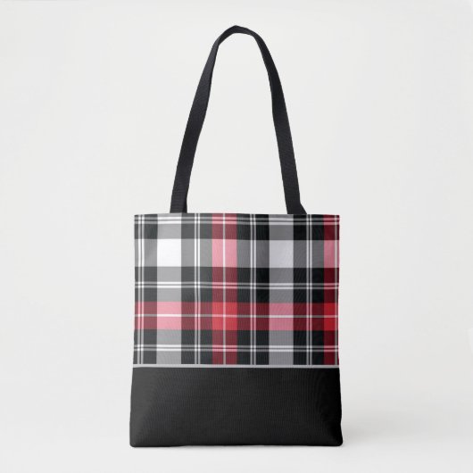Flanel Zwart, Wit, en Rode Tartan Plaid Tote Bag (Voorkant)