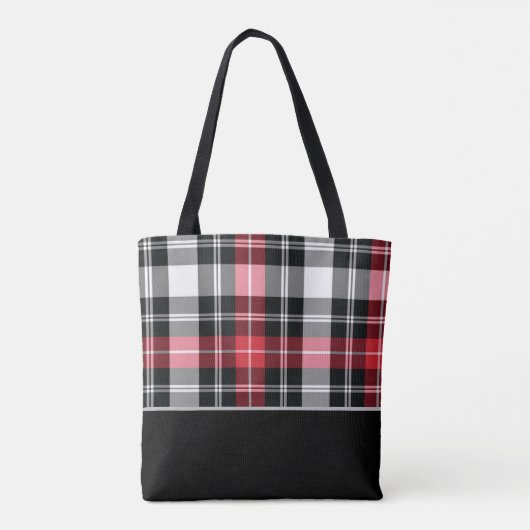 Flanel Zwart, Wit, en Rode Tartan Plaid Tote Bag (Achterkant)