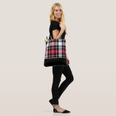 Flanel Zwart, Wit, en Rode Tartan Plaid Tote Bag (Op model)