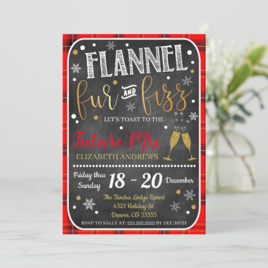 Flanelbont en Fizz Bachelorette Uitnodiging (Staand voorkant)