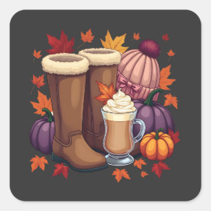 Flanellaarzen Pumpkin Spice Latte Herfst Herfst Vierkante Sticker