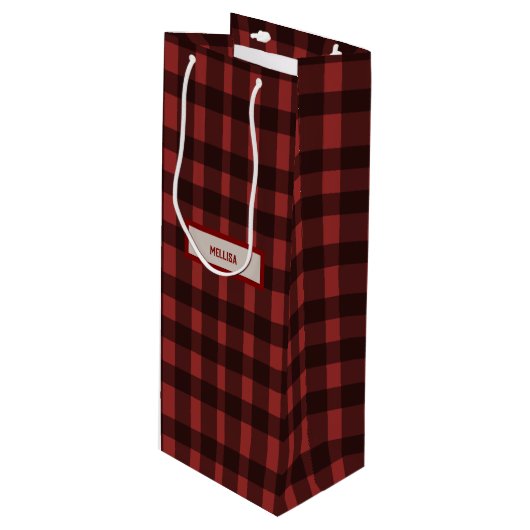 Flanellen vlindering voor de ring   rode geruite v wijn cadeautas (Voorkant Gekanteld)