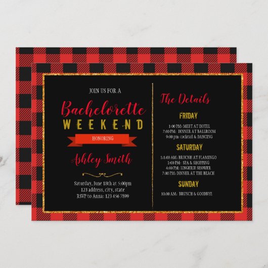 Flanels bont en fizz bachelorette uitnodiging (Voorkant / Achterkant)