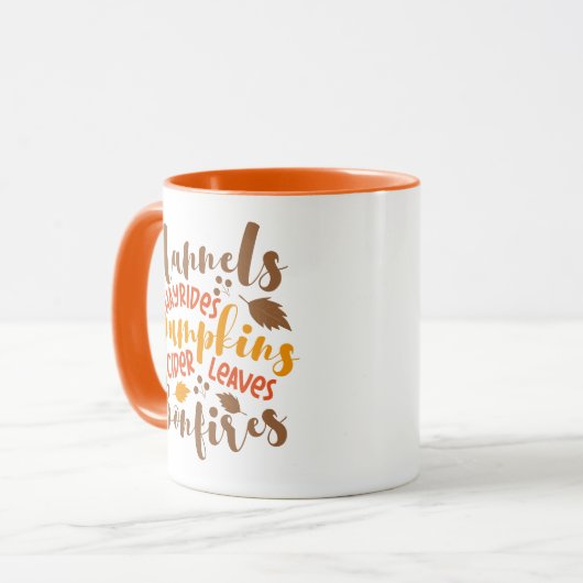 Flanels Hay Rides Pompoenen Cider Leaves Bonfires Mok (Voorkant links)