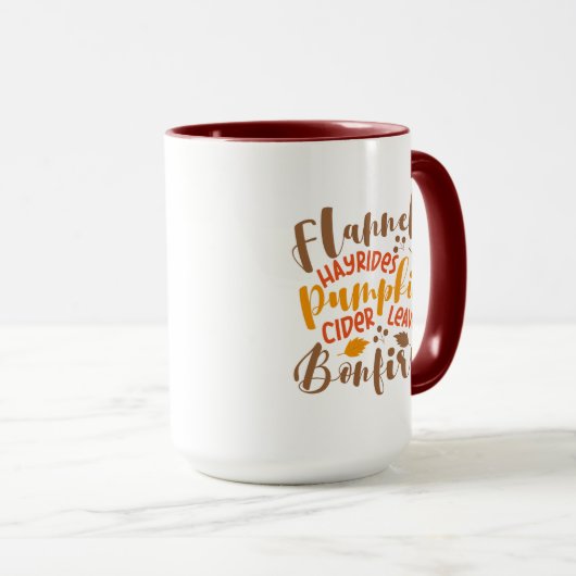 Flanels Hay Rides Pompoenen Cider Leaves Bonfires Mok (Voorkant rechts)