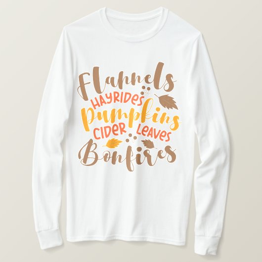 Flanels Hay Rides Pompoenen Cider Leaves Bonfires T-shirt (Design voorkant)