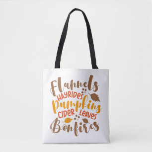 Flanels Hay Rides Pompoenen Cider Leaves Bonfires Tote Bag