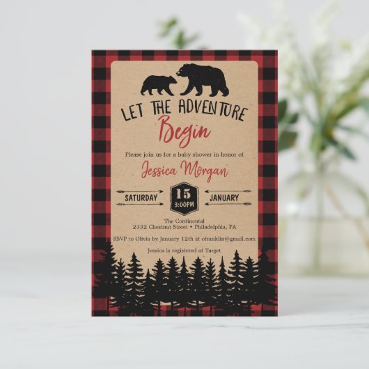 Flannel Adventure Baby Shower-uitnodigingen Kaart (Staand voorkant)