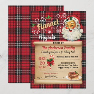 Flannel and flipjacks pajama and pancake party inv kaart