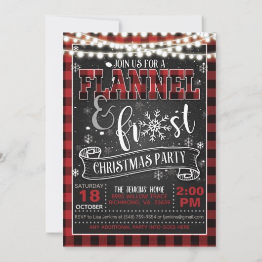 Flannel and Frost Kerstparty Invitation Red/L Kaart (Voorkant)
