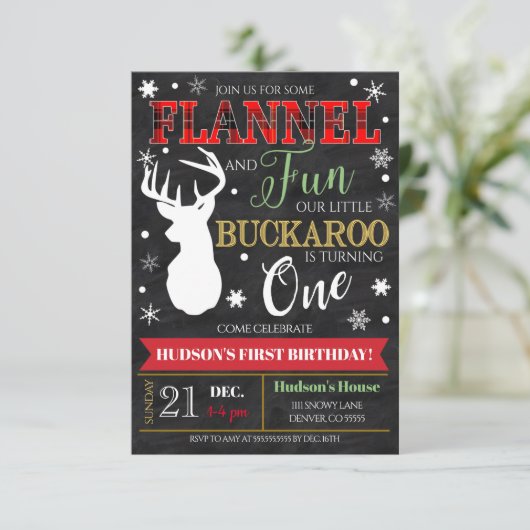  Flannel and Fun Boy First BIrthday Party Invite Kaart (Staand voorkant)