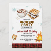 Flannel bonfire party invitation kaart (Voorkant / Achterkant)