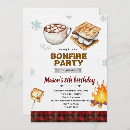 Flannel bonfire party invitation kaart (Voorkant / Achterkant)