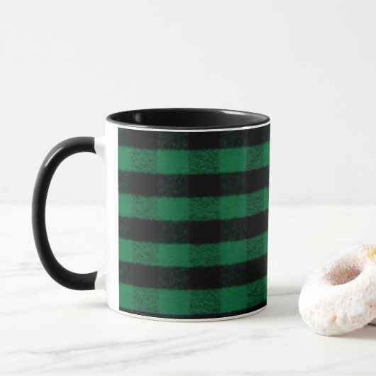 Flannel Buffalo Gedekte groene lumberjack textuur Mok (Met donut)